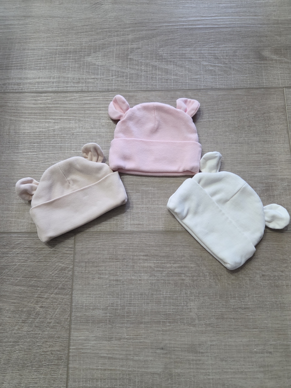 Baby Ear Beanie Hat - Pink, Beige, White